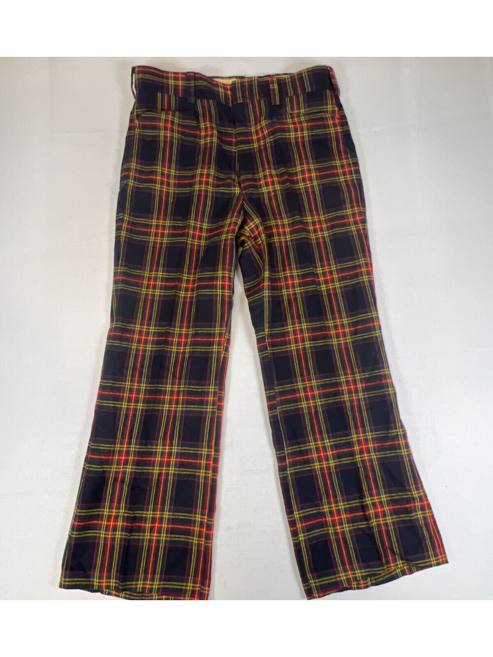 John Pomer Men 32x28 Black Multi Tartan Plaid Vintage Wool Dress Trousers - Picture 1 of 9